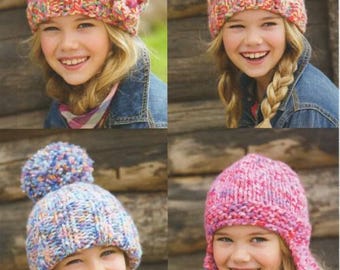 0058 Knitting Girls Womens Hats 4yrs-Adult Super Chunky  - Vintage Pattern PDF Instant Download