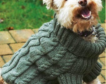0270 Knitting Dogs Cable Winter Jumper S-M dog Aran - Vintage Pattern PDF Instant Download