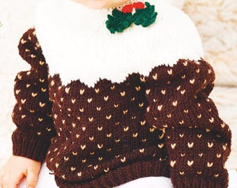 0173 Knitting Childs Xmas Jumper Hat Socks 6mth-4yrs Aran  - Vintage Pattern PDF Instant Download
