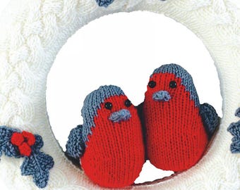 0174 Knitting Xmas Robins 9cm & Wreath 25cm dia Sport - Vintage Pattern PDF Instant Download