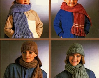 0020 Knitting Childs Womens Hat & Scarf 4yrs-Adult Chunky - Vintage Pattern PDF Instant Download