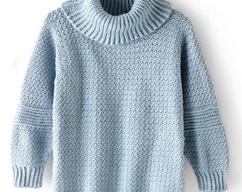 0595 Crochet Ladies Cowl Neck Sweater (XS-5XL) Aran - Vintage Pattern PDF Instant Download
