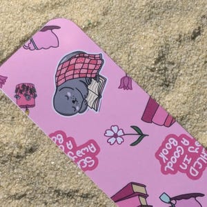 Cute Sleeping Seal Bookmark | Reversible Pink Plaid Page Marker