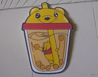 Water Resistant Winnie the Pooh Themed Boba Drink sticker