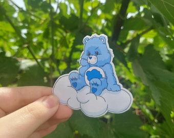 Water-Resistant Grumpy Bear Sitting on a Cloud Sticker