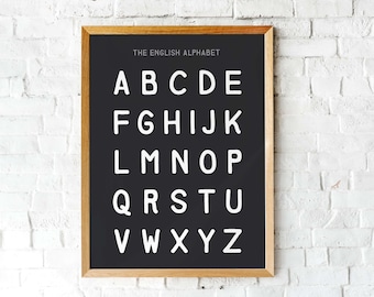 Black and White ABC alphabet uppercase wall art, Educational Prints, Classroom Posters, Home School, Kids Wall Decor, DIGITAL DOWNLOAD