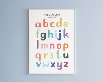 Colorful ABC alphabet lowercase wall art, Educational Prints, Classroom Posters, Home School Learning, Kids Wall Decor, DIGITAL DOWNLOAD