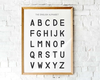 Black and White ABC alphabet uppercase wall art, Educational Prints, Classroom Posters, Home School, Kids Wall Decor, DIGITAL DOWNLOAD