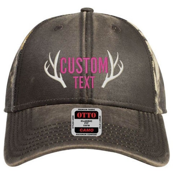 Camo Trucker Hat - Custom Embroidered - Women's Camo Hat - Hot Pink - Hunting - Fishing - Antlers