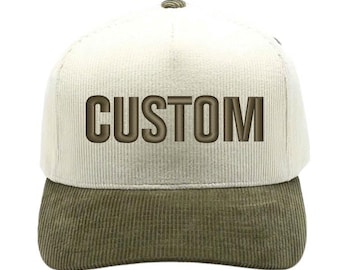 Corduroy 2 Tone Hat - Olive/Cream - Custom Embroidery