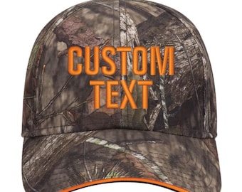 Op maat gemaakte hoeden met geborduurde tekst-Mossy-Eik-Camo-BreakUp-Solid Back-Velcro-gestructureerd