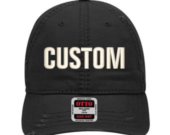 Chapeau noir effet vieilli - Coton non structuré - Broderie personnalisée