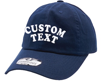 Chapeau papa en sergé de coton brodé avec texte en arc de cercle - 18 couleurs de chapeau disponibles