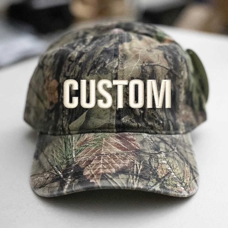 Custom Embroidered Hat-Mossy-Oak2-Camo Hat-Unstructured Cotton Ivory Thread