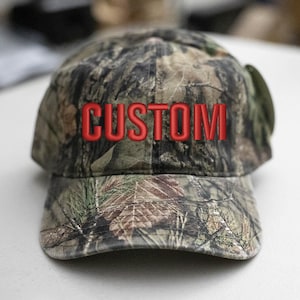 Custom Embroidered Hat-Mossy-Oak2-Camo Hat-Unstructured Cotton Red Thread