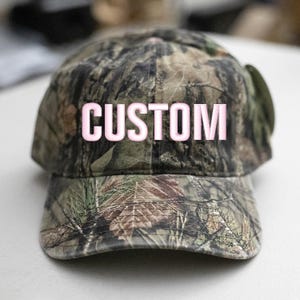 Custom Embroidered Hat-Mossy-Oak2-Camo Hat-Unstructured Cotton Light Pink Thread