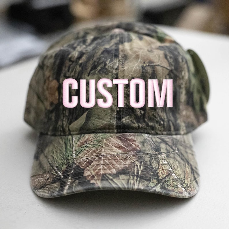 Custom Embroidered Hat-Mossy-Oak2-Camo Hat-Unstructured Cotton Light Pink Thread