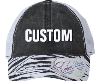 Bonnet imprimé zèbre-vintage délavé-queue de cheval-broderie personnalisée