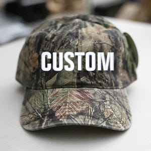 Custom Embroidered Hat-Mossy-Oak2-Camo Hat-Unstructured Cotton White Thread
