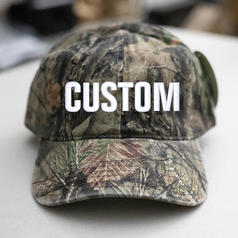 Custom Embroidered Hat-Mossy-Oak2-Camo Hat-Unstructured Cotton White Thread