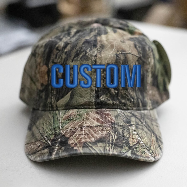 Custom Embroidered Hat-Mossy-Oak2-Camo Hat-Unstructured Cotton Royal Blue Thread