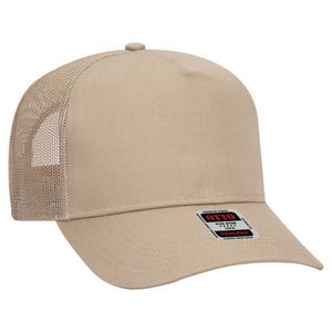 May include: A beige trucker hat with a mesh back panel. The hat has a black label with the text "OTTO FIVE STAR TRUCKER" in red.