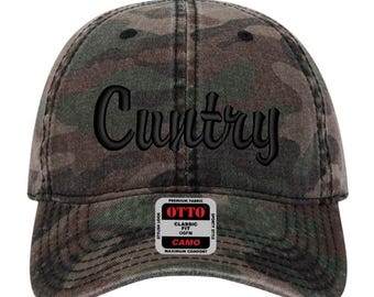 Cuntry Embroidered Camo Trucker Hat: Vintage Washed