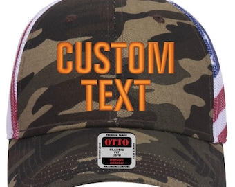 Chapeaux brodés personnalisés_Camionneur camouflage_Drapeau américain en filet dans le dos