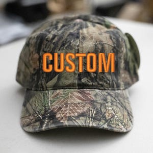 Custom Embroidered Hat-Mossy-Oak2-Camo Hat-Unstructured Cotton Orange Thread