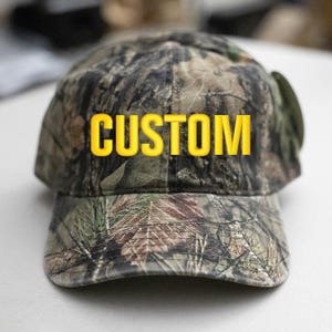 Custom Embroidered Hat-Mossy-Oak2-Camo Hat-Unstructured Cotton Yellow Thread