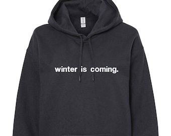 L'hiver arrive_Sweat à capuche noir brodé