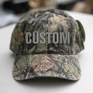 Custom Embroidered Hat-Mossy-Oak2-Camo Hat-Unstructured Cotton Dk. Grey Thread