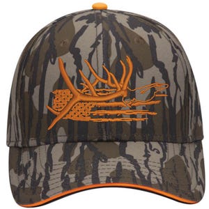 Antler Deer Flag-Mossy-Oak-Bottomland-Camo-Poly-6 Panel-Structured-Sandwich Bill
