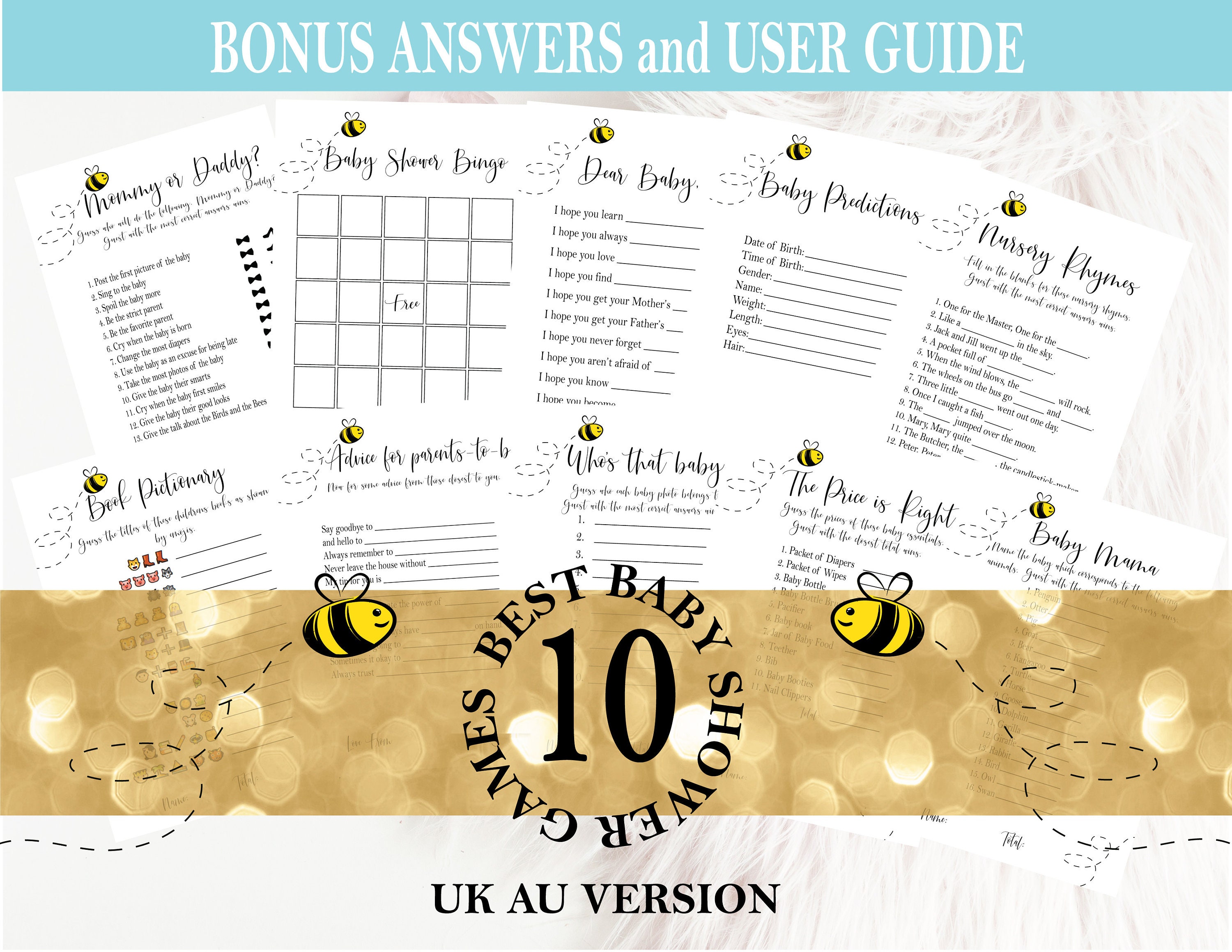 10 Bee Baby Shower Games Bundle Zoom Baby Shower Bundle Etsy