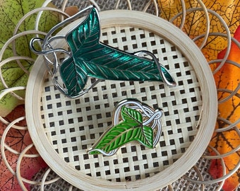 Bladbroche Groen | Mini groen blad pinnen Vintage cadeau accessoire | Comboset groene bladpin