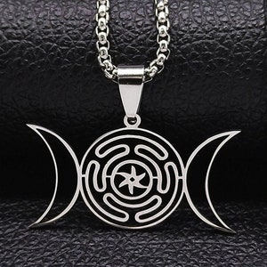 Moon Sun Hekate Wheel Pendant Stainless Steel Strophalos Hecate Magic Symbol Women/Men Jewelry