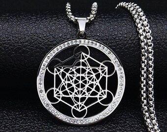 Metatron's Cube Pendant Stainless Steel Yoga Hindu Buddhism Flower of Life Pendant for Women/Men Jewelry Christmas