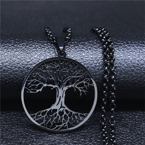 Black Tree of Life Pendant Stainless Steel for Men Black Pendants Jewelry