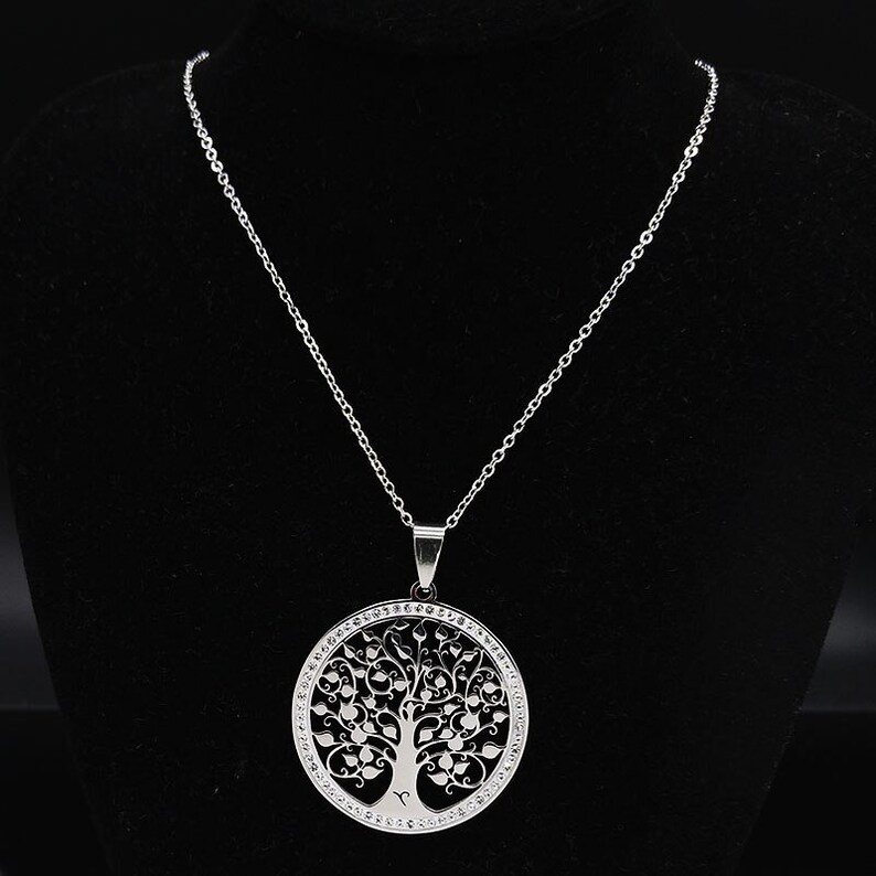 Tree of Life Crystal Pendant Stainless Steel Women Necklace Etsy