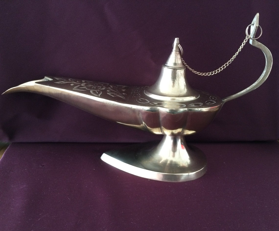 Vintage Brass Oil Lamp Aladdin Genie Lamp Real Brass With Etsy