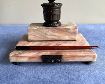 Vintage  pre owned french marble and bronze inkwell