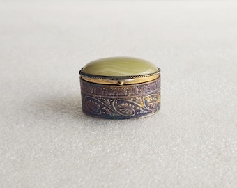 Antique 800 Silver German Silver Small Oval Hand Etched Hinged