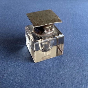 vintage preowned chrome plated  cut glass inkwell
