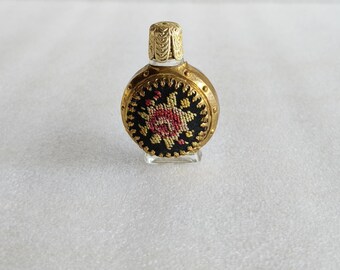 Pre-owned Petit Point Miniature Empty Perfume Bottle | German Glass Vanity Collectible.