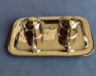 Vintage preowned  chrome plated double  inkwell with pen holder