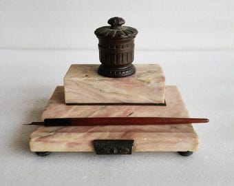 真鍮インク壺ペンセット - ヴィンテージスタイルの骨ペン先ペン