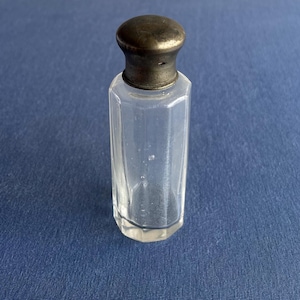 Vintage  preowned empty cut glass  brass screw top perfume bottle