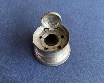 ヴィンテージのインク壺、ピューター製インク壺、イギリス、1800年代