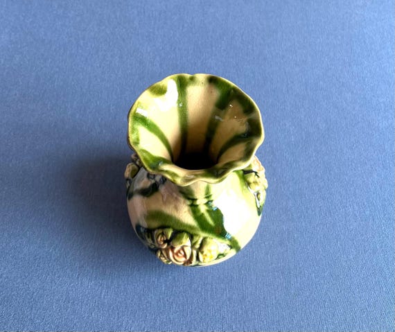 中古の緑色の陶器製花柄花瓶 - Etsy 日本