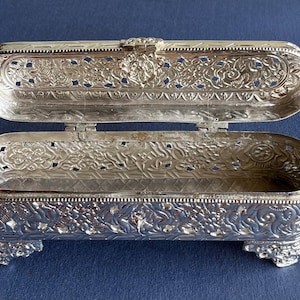 preowned  silver finished tibetan design incense burner / jewellery box